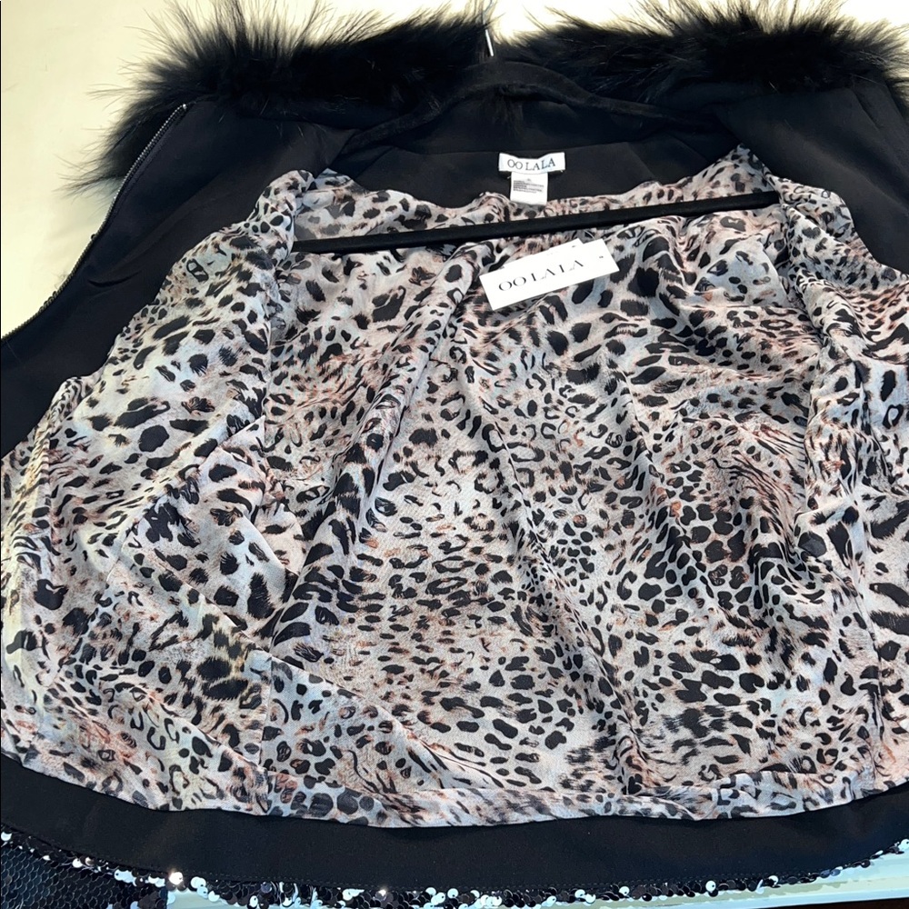 Black Sequin Jacket with Faux Fur Collar Sz XL NWT - Picture 8 of 10
